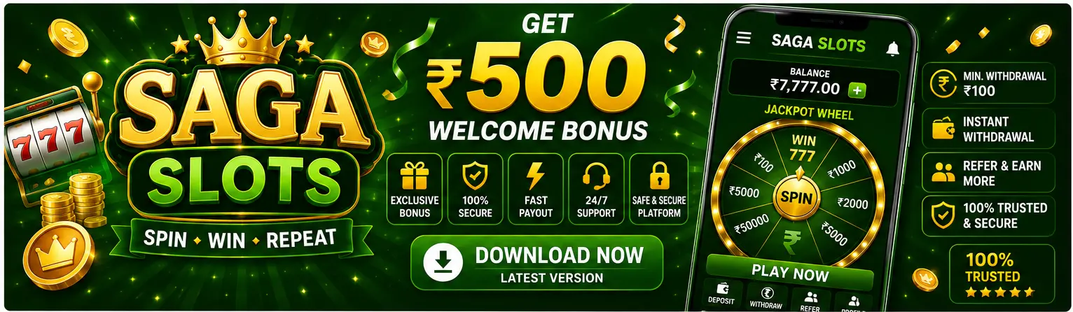 saga slots app information banner